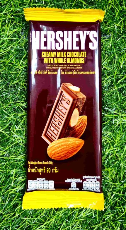 HERSHEYS SLAB MILK CHOC WITH ALMONDS 90G